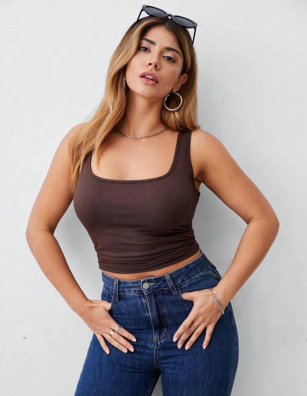 Plain Color Knitted Fitted Tank Top