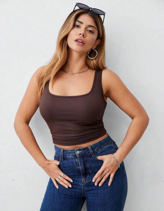 Plain Color Knitted Fitted Tank Top