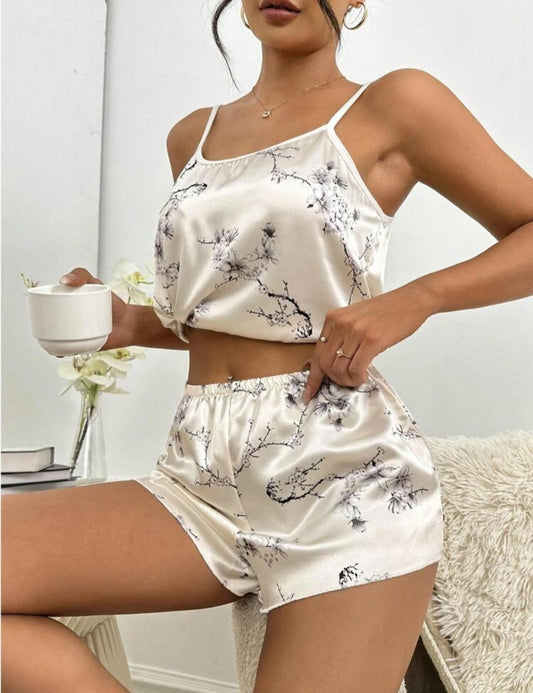 Floral Print Satin Cami Top & Shorts