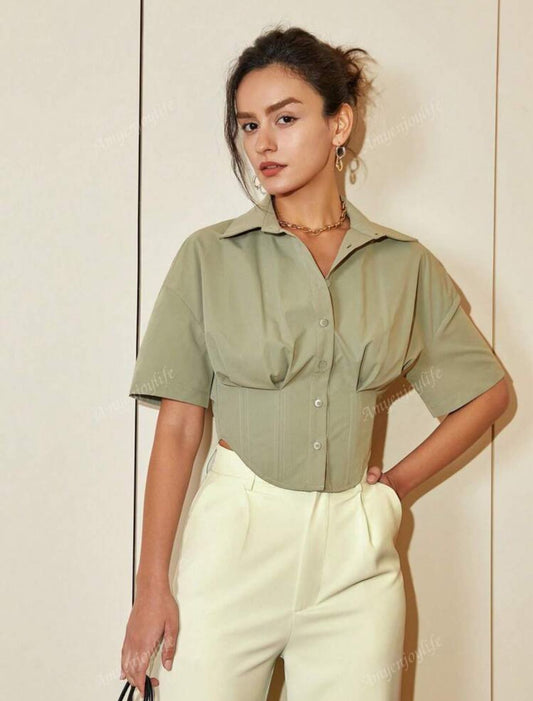 Corset Waist Drop Shoulder Shirt