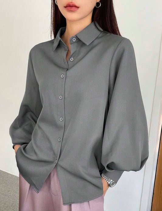 Solid Casual Collared Long Sleeve Blouse