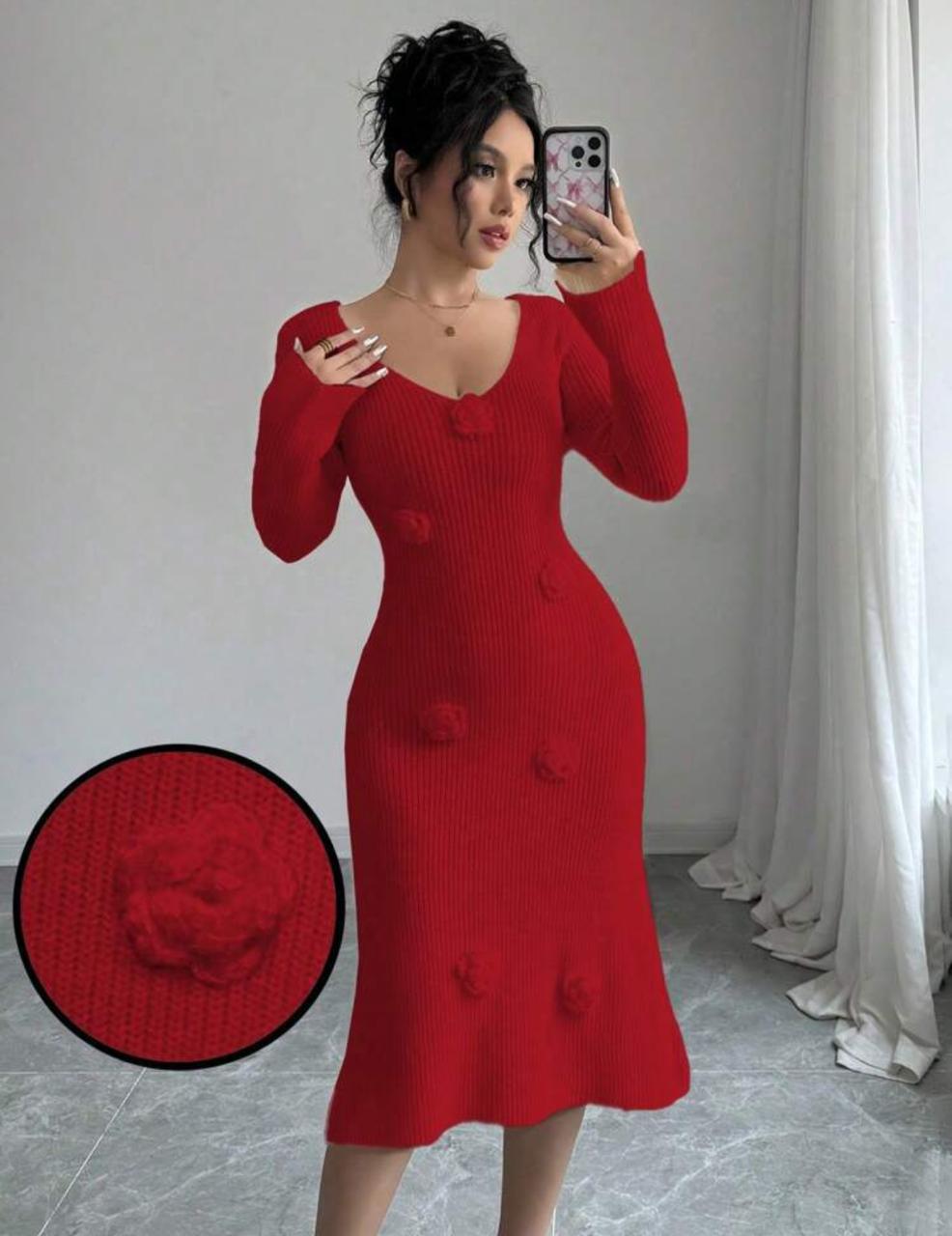 Casual Elegant V-Neck Crochet Flower Long Dress