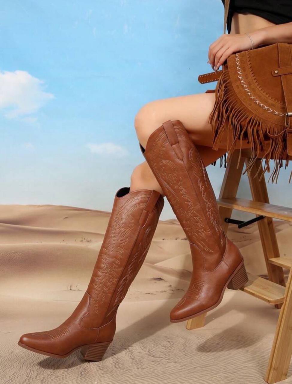 New Fashion Plus Size Outdoor Embroidered Western Knee-High Boots