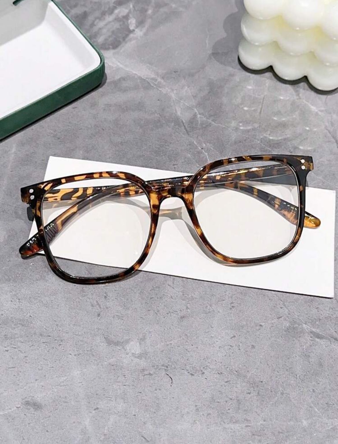 Full-Frame Square Tortoiseshell Plastic Anti-Blue Light Glasses