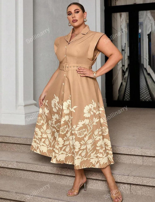Floral Print Stand Collar Shirt Dress