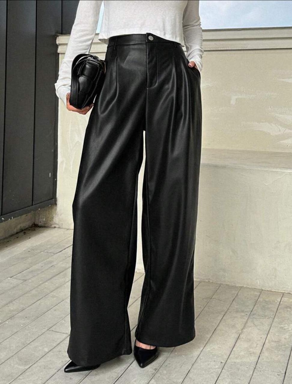 High Waist Plicated Detail Wide Leg Pants