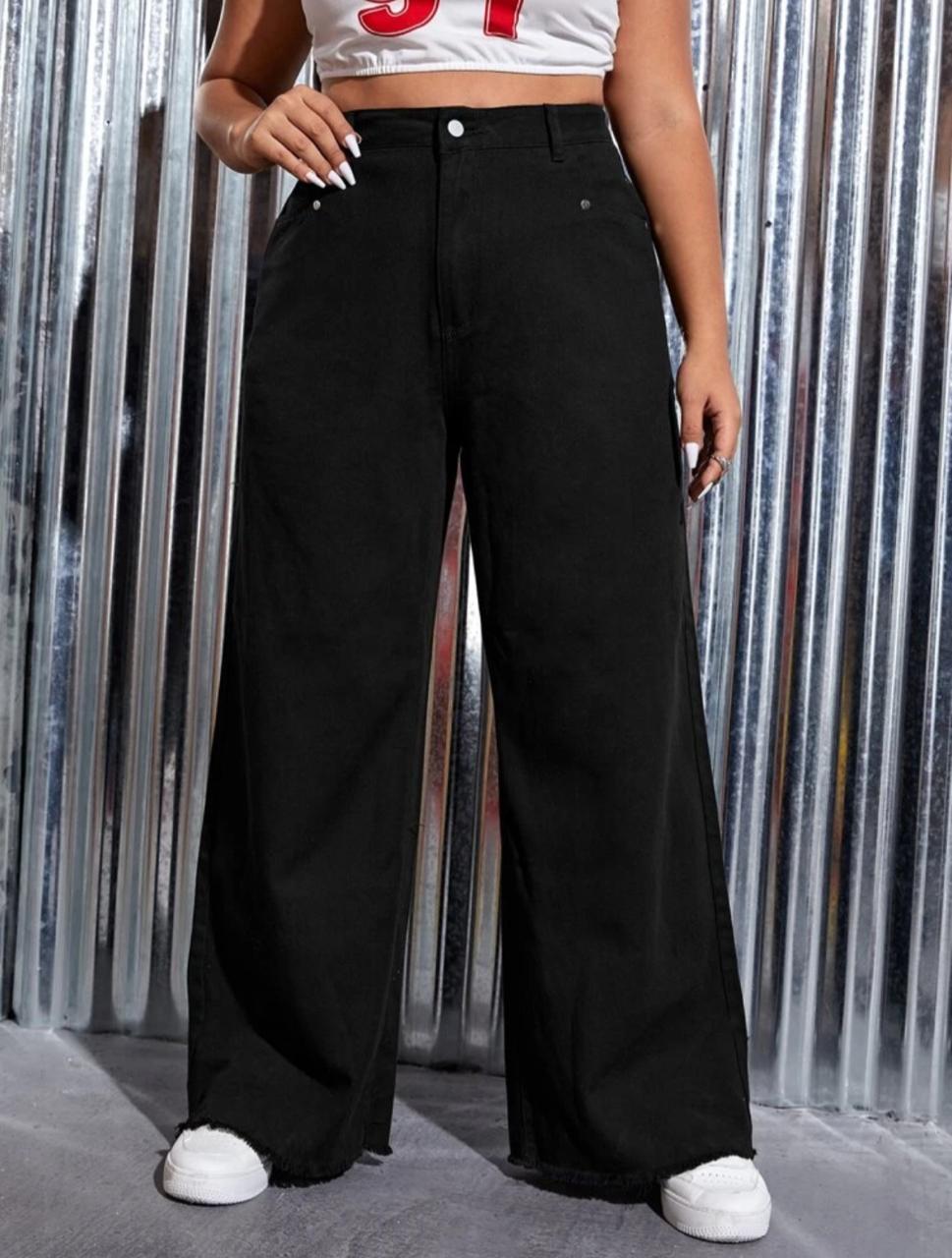 High Waist Raw Cut Wide Leg Jeans