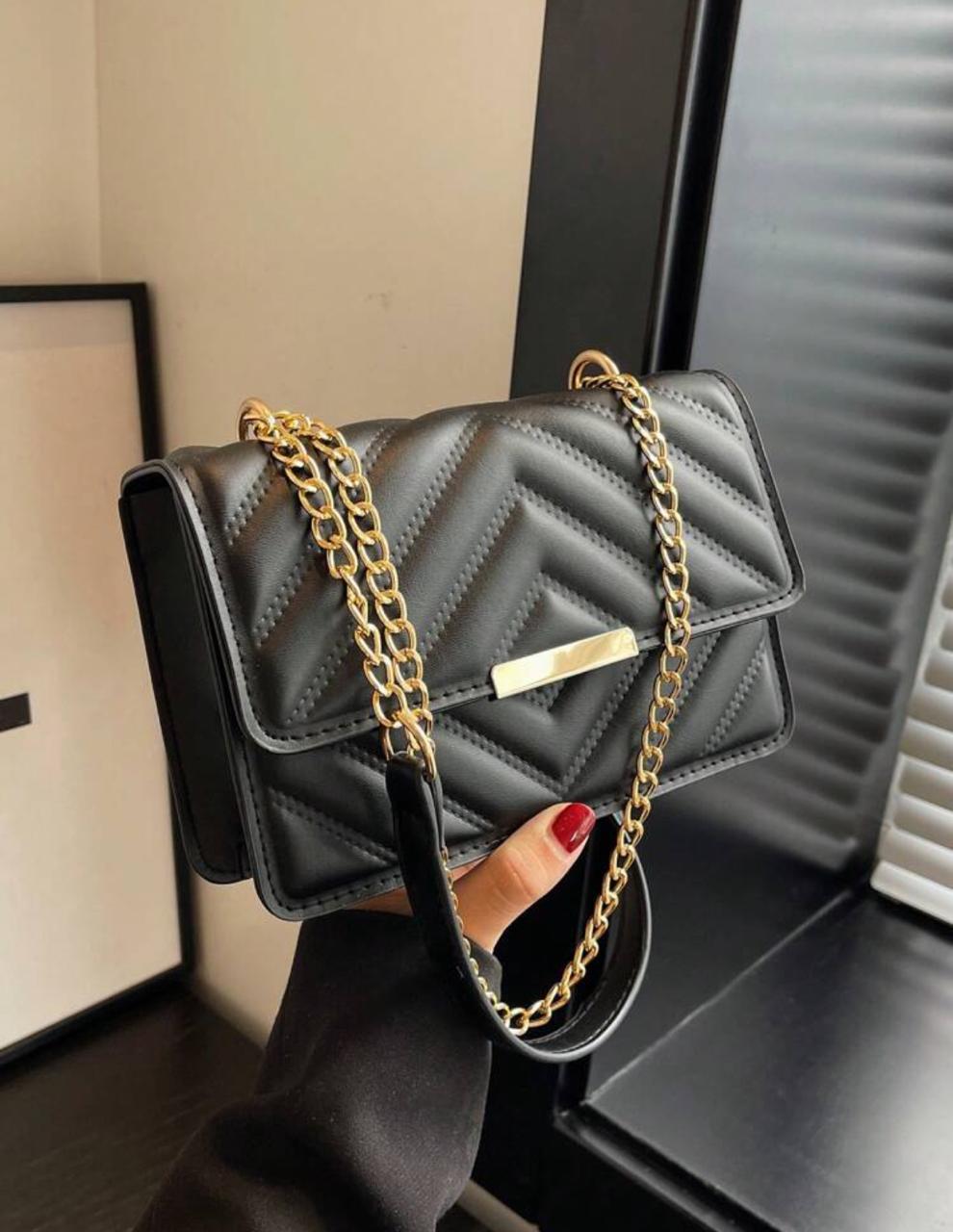 Magnetic Buckle Flap Metal Chain Shoulder Bag