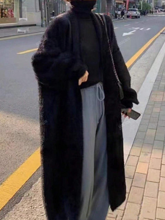 Drop Shoulder Long Sleeve Loose Long Casual Cardigan