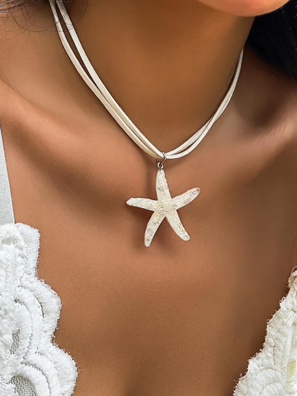Bohemian Rainbow Seashell Starfish Resin Pendant Multilayer Necklace