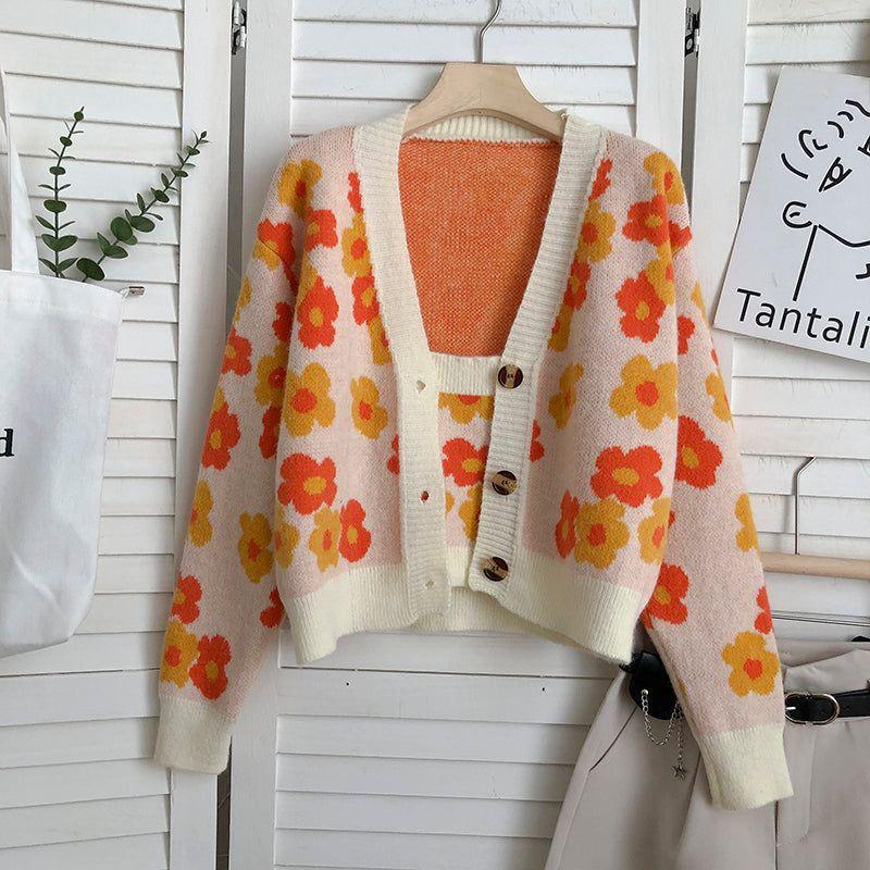 colorful flower cardigan and top