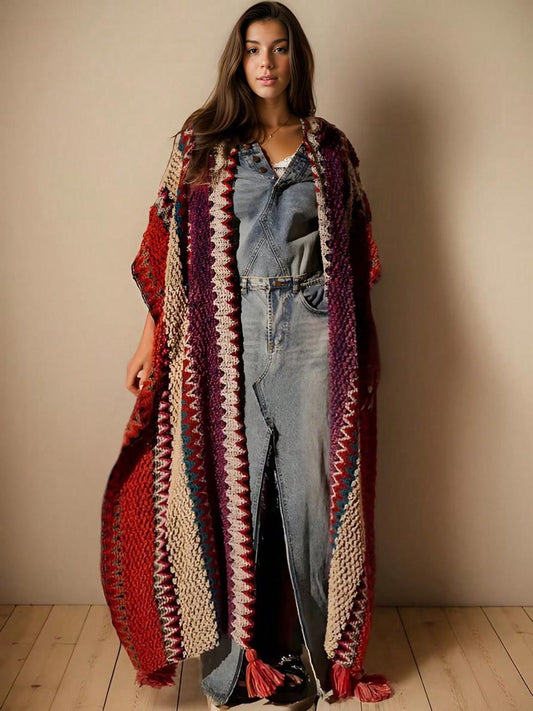 Casual Geometric Rhombus Patterned Woven Fringe Bohemian Style