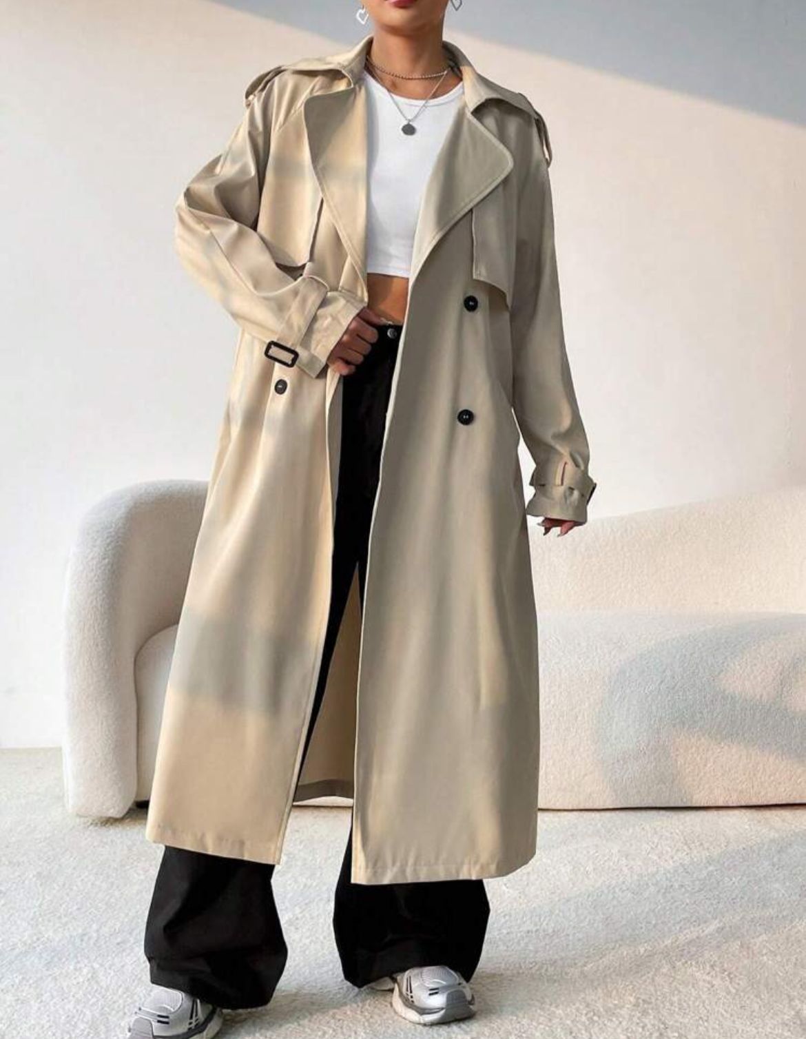 Double Breasted Belted Trench Coat